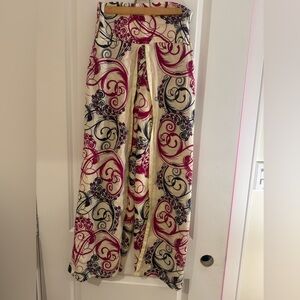 Elegant Cream and Pink Patterned Palazzo Pants